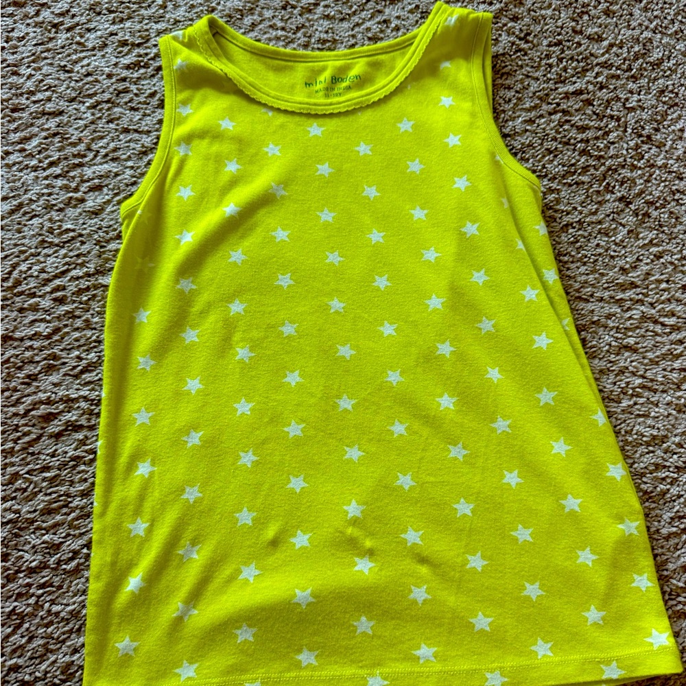 Mini Boden Girls Tank Top 11–12Y – Yellow with White Star Print